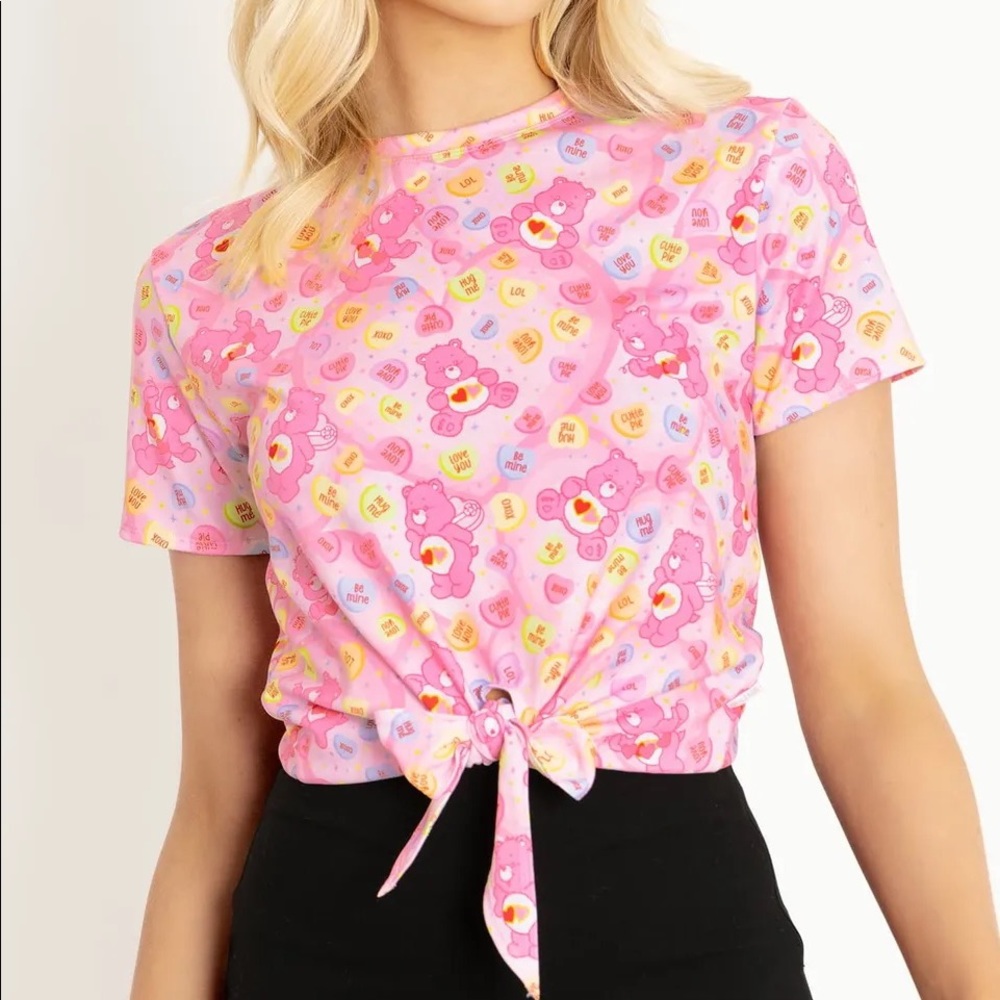 Blackmilk ‘Care Bears Candy Hearts Tie Front Tee’ Size Small S NWT
